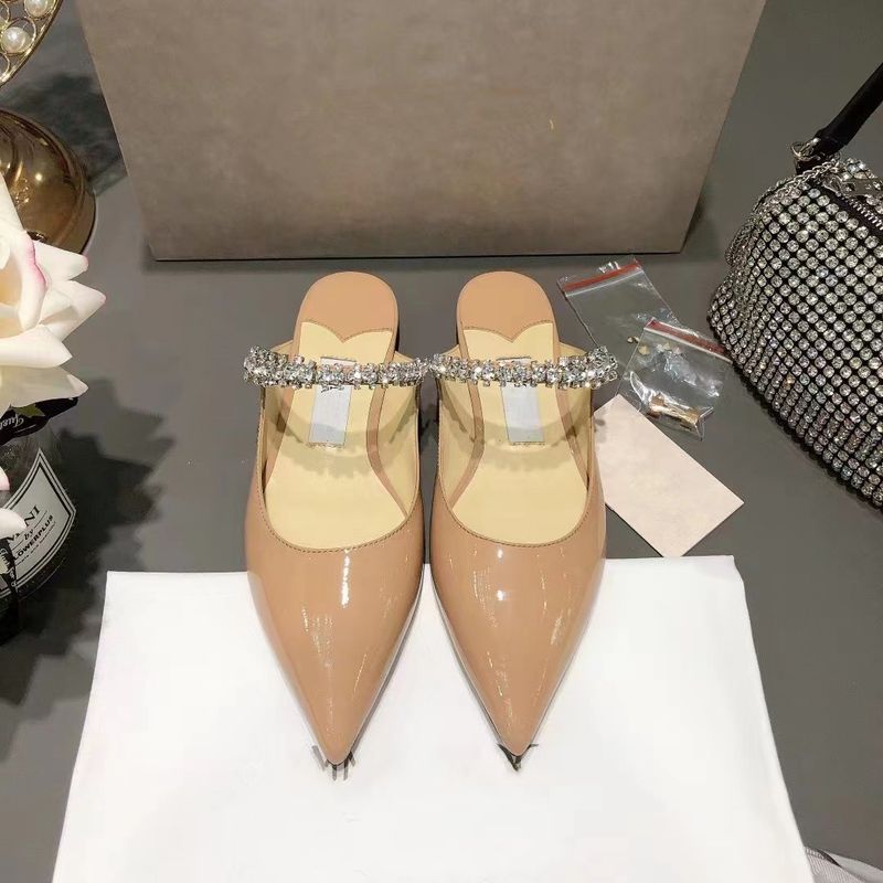 2023Jc Pointed One Line With Shallow Mouthed Baotou Semi Trailer Flat Shoes, Women's Patent Leather Inlaid Diamond Chain_voghion.com