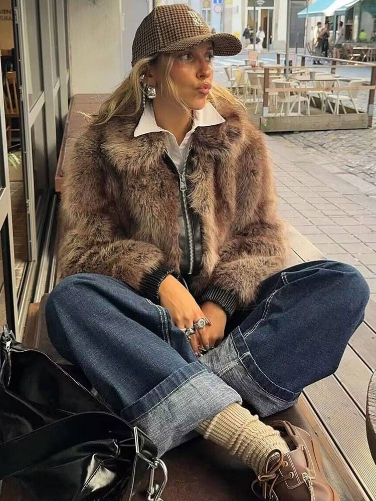 Women's Clothing Trendy Contrast-Trim Faux Fur Jacket – Winter Fashion Coat For Women"_voghion.com