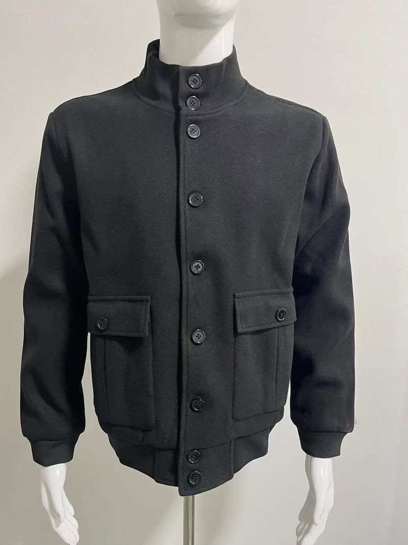 2024 Men's Spring And Autumn Wool Coat With Ribbed Collar, Multi-Pocket, Long Sleeve, Stand Collar_voghion.com
