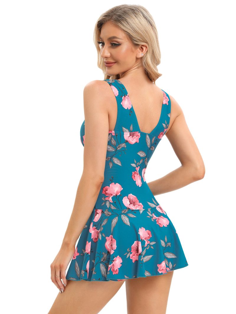 Traje de baño conservador de una pieza con estampado de cerezas para mujer, de talla grande, que cubre el vientre y adelgaza las aguas termales_voghion.com