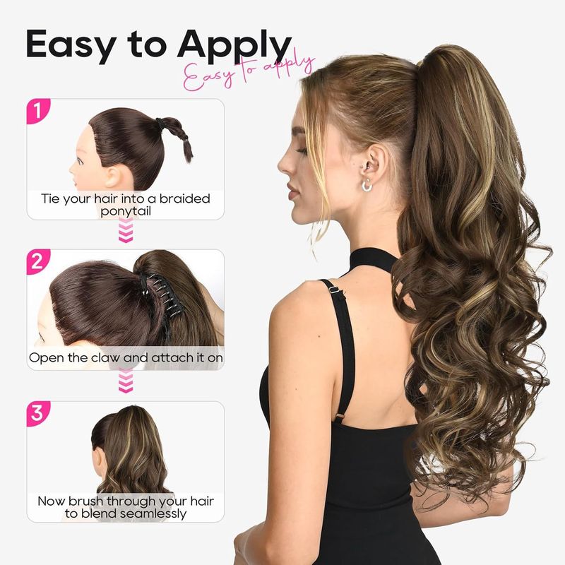 Code di cavallo sintetiche con clip, code di cavallo lunghe e ricce da donna con clip, soffici e naturali, disponibili in diversi colori_voghion.com