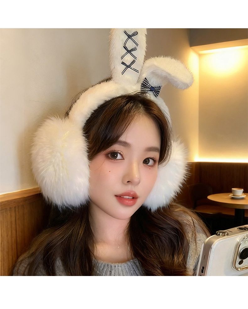 2025 Nuove cuffie antirumore a forma di coniglio per ciclismo invernale da donna, antifreddo e calde, antigelo, in peluche, riscaldanti per le orecchie_voghion.com