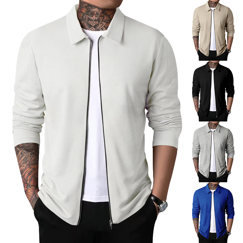 CT 2025 Cardigan Men Autumn New Zipper Coat Casual Men's Long Sleeve Turn-down Collar Waffle Jacket_voghion.com