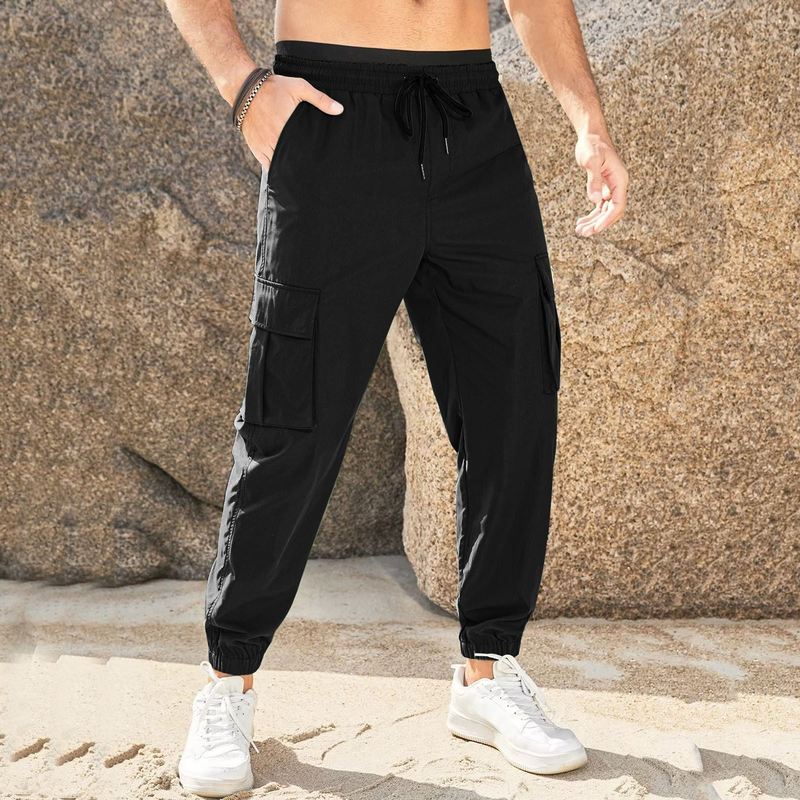 Moške kargo hlače, jogger hlače, hlače za prosti čas, elastične hlače z vrvico v pasu, elastične hlače_voghion.com
