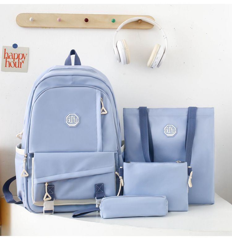 Kids Backpacks New Casual Middle School Student Schoolbag Trendy Brand Large Capacity Solid Color Backpack Four Piece Set High Value Backpack For Men_voghion.com