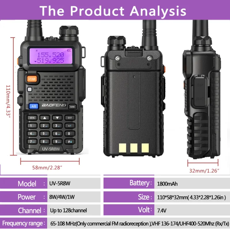 5R 5W 8W Dual Band Baofeng Walkie Talkie UV Ham Two Way VHF UHF FM Handheld Radio Transceiver For Hunting 16KM_voghion.com