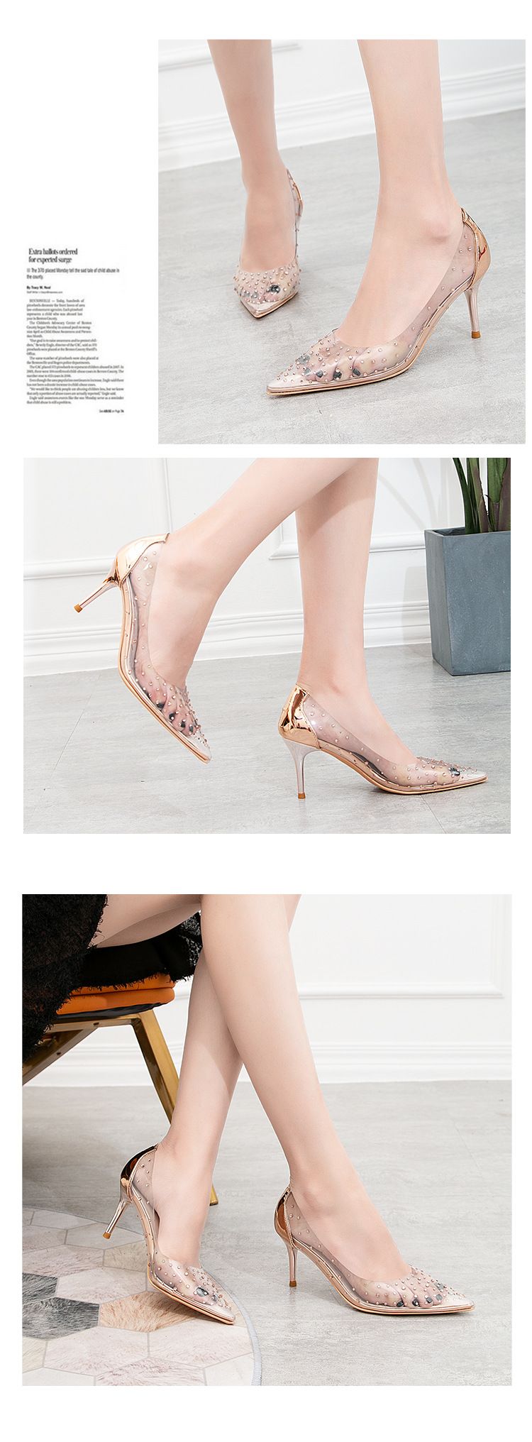 Eenvoudige puntige strass transparante hoge hakken stiletto hakken tonen dunne sandalen ondiepe mond damesschoenen_voghion.com
