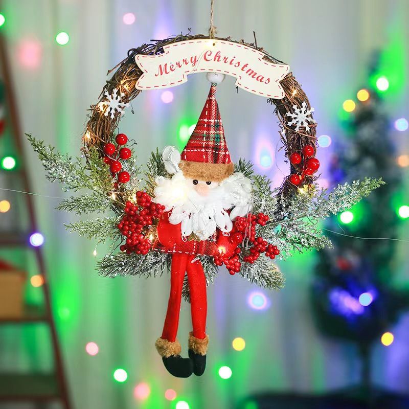 Cross-border Christmas decoration pine needle wreath handmade Christmas snow wreath door hanging window decoration props wholesale_voghion.com