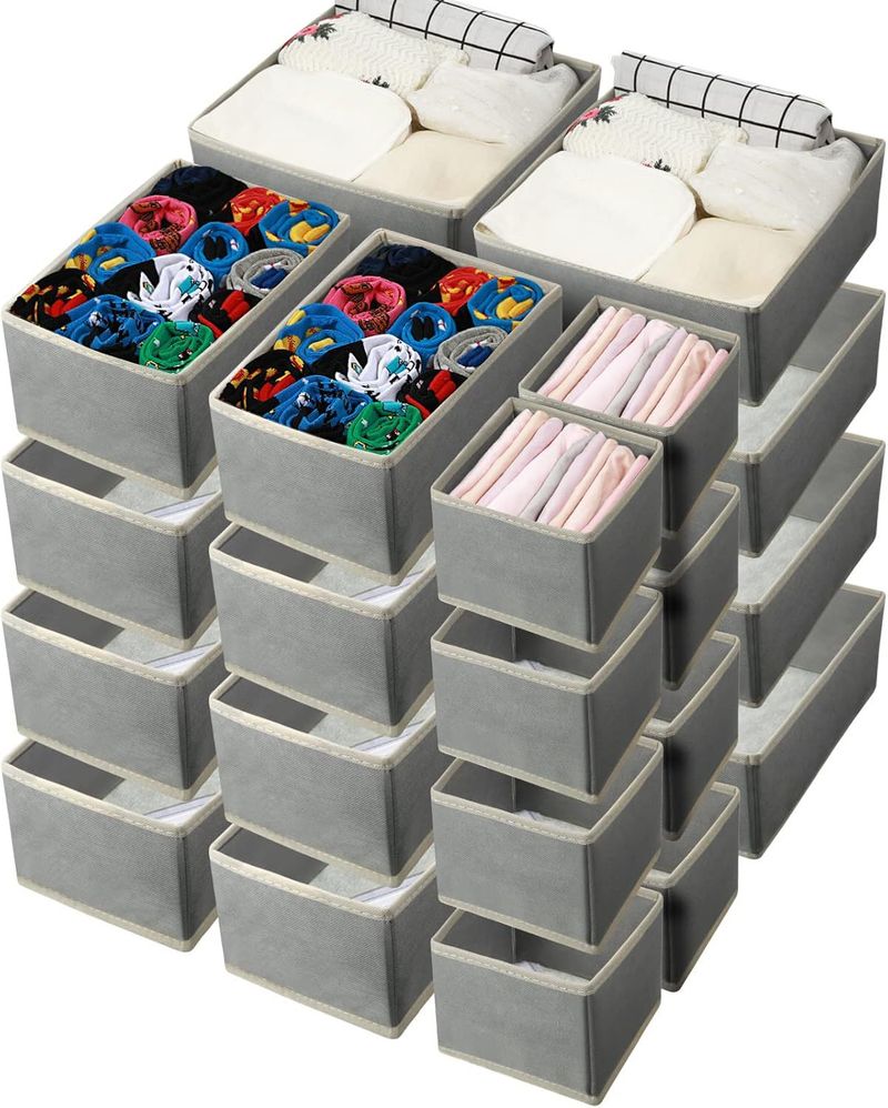 6-Piece Fabric Storage Box Set For Underwear, Socks & Small Items Foldable Closet Organizer With Multiple Sizes Breathable Non-Woven Material_voghion.com