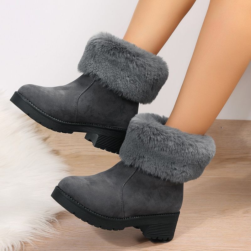 Snow boots women autumn winter new style with plush insulation short style and thick heel set foot fuzzy_voghion.com
