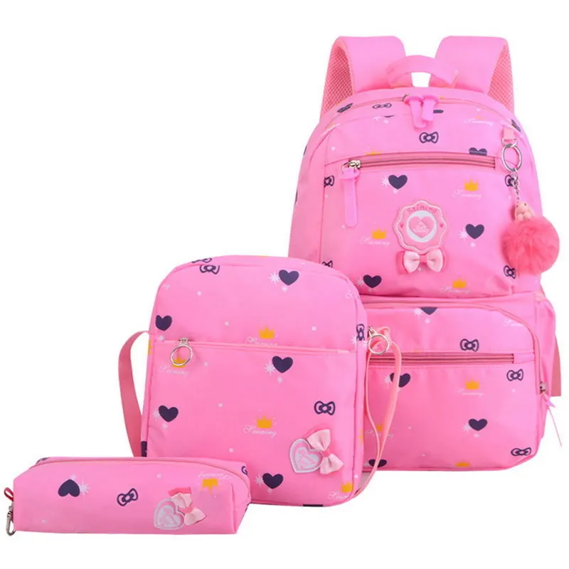 SHUJIN 3pcs Printing School Bags Girls Teenager Schoolbag Fashion Backpacks For Children Kids Travel Bag Black Bagpack_voghion.com