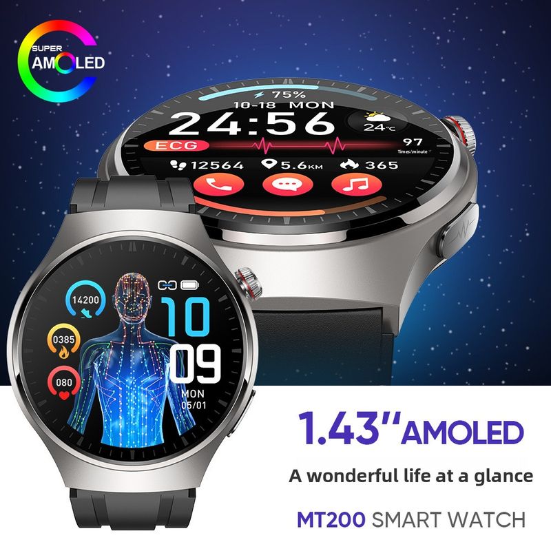 MT200 ECG Monitoring 1.43AMOLED Color Screen Bluetooth Call Smart Health Watch_voghion.com