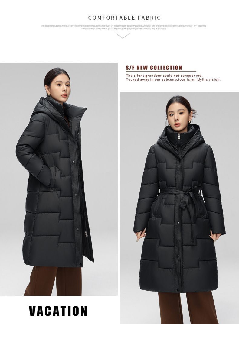 Longline Belted Puffer Coat For Women – Slim-Fit Winter Jacket With Hood, Polyester Shell & Waist-Defining Design (Khaki/Cream/Black/Brown)_voghion.com