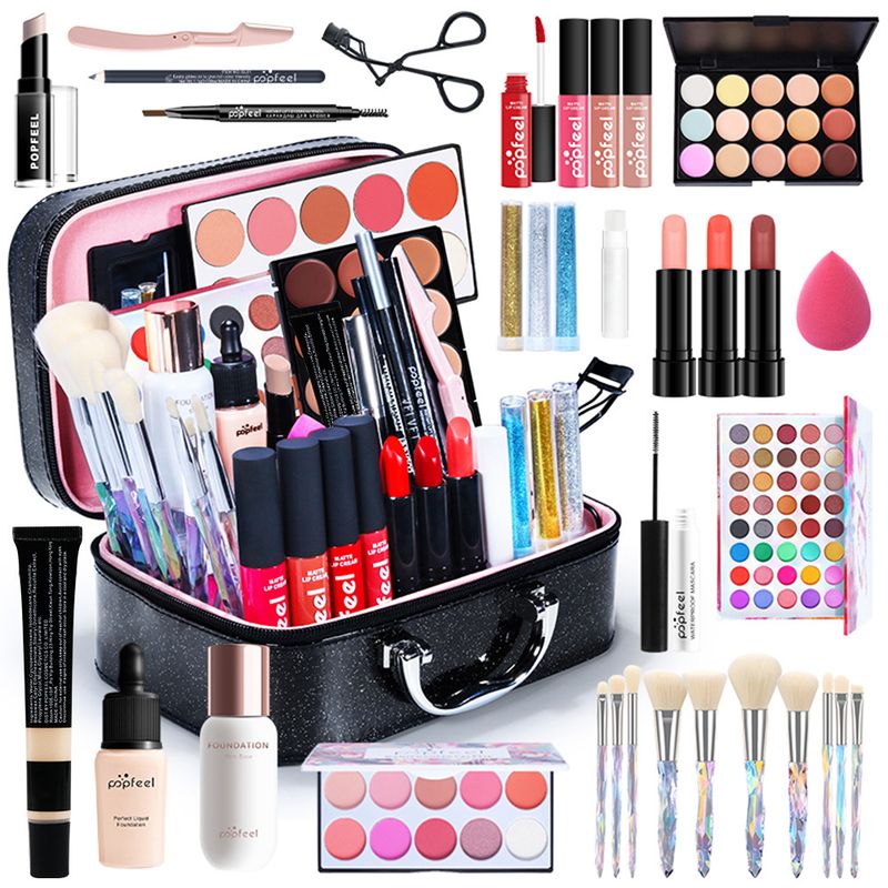 Make-up-Sets POPFEEL Lidschatten Lipgloss Rouge Foundation Lipgloss Lippenstift Make-up-Box Komplettset Kombination KIT014_voghion.com