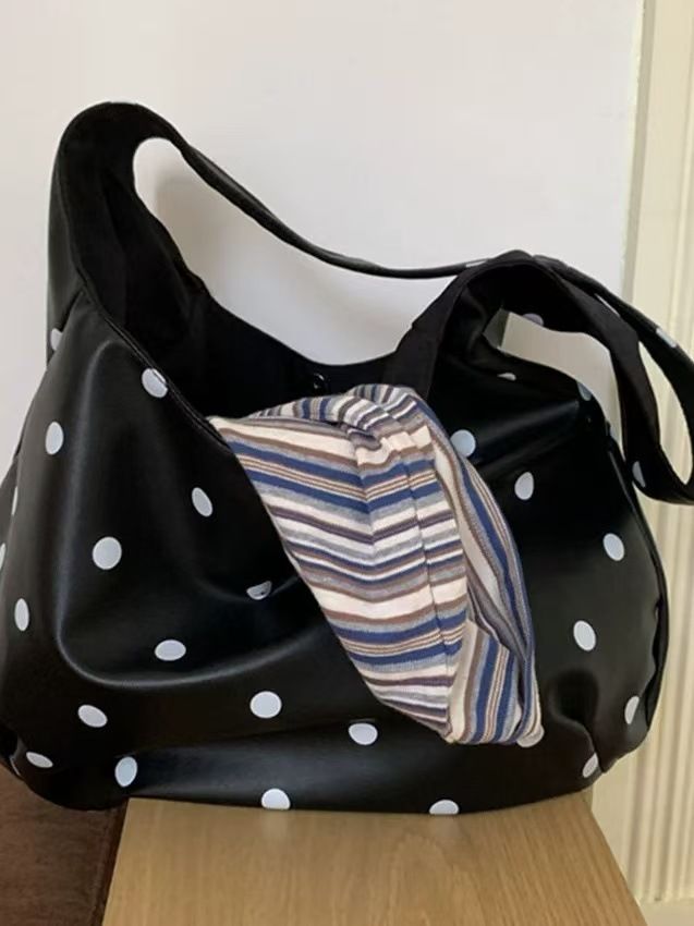 Kadınlar İçin Polka Dot Büyük Kapasiteli Tote Çanta Omuz Çantası Şık ve Çok Yönlü_voghion.com