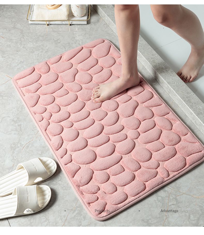 Tapis d'entrée en tissu textile à galets gaufrés, durable, style simple, absorbant, antidérapant, mignon, pour salle de bain_voghion.com