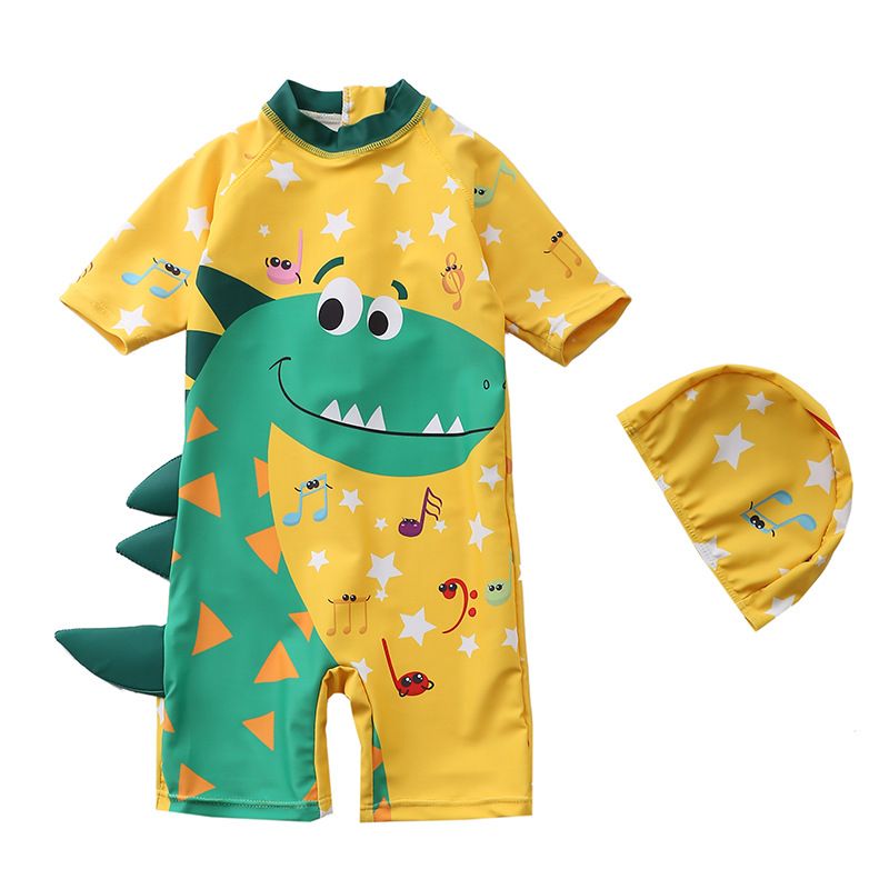Traje de baño para niños de una pieza con capucha de dinosaurio, traje de baño de manga larga para playa, protector solar, traje de baño de aguas termales para bebés_voghion.com