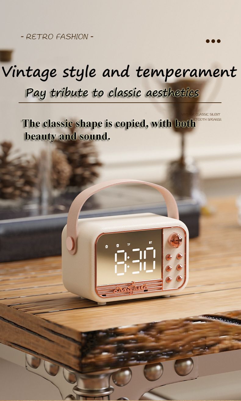 Altoparlante Bluetooth retrò con specchio LED, lettore musicale classico, suono stereo HIFI, con visualizzazione dell'ora, supporto per doppia sveglia_voghion.com