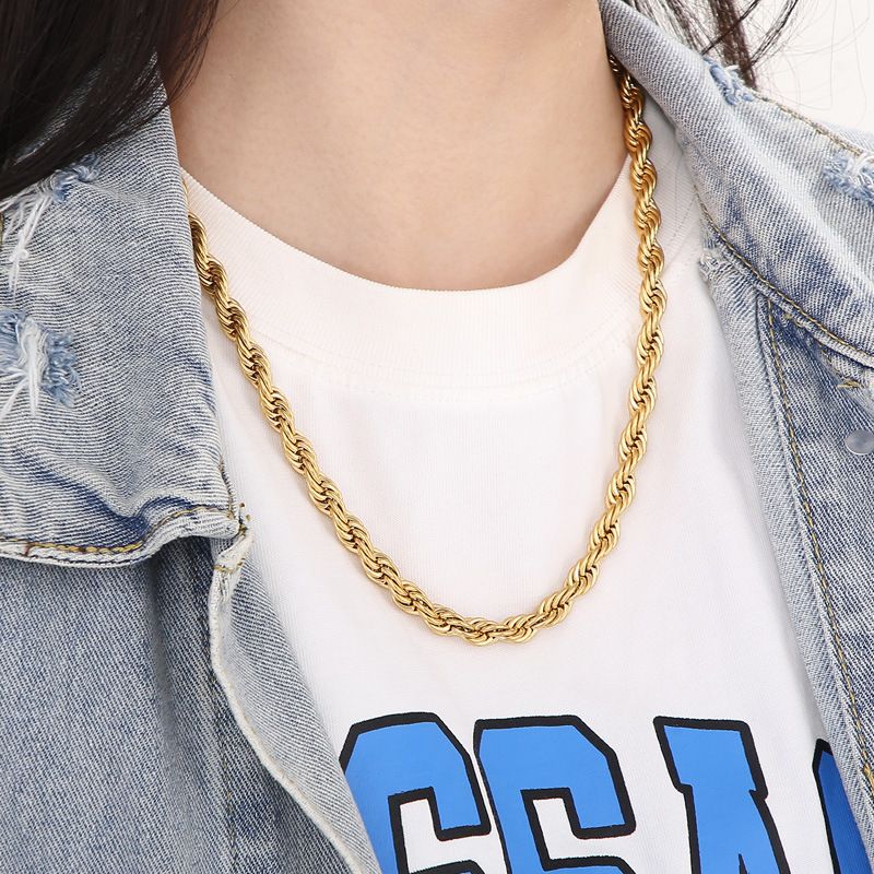 STAINLESS Steel Fried Teig Twists Vakuum Plating Gold Moud Hip Hop Bijouen Mat Halskette Kette Halskette Fir Männer A_voghion.com