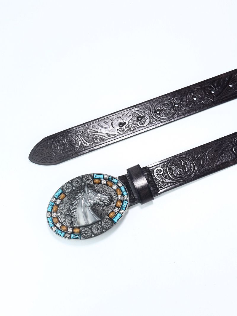 Cinto de cowboy ocidental masculino, equipamento de equitação, cinto punk retrô de cabeça de cavalo para jovens da moda_voghion.com