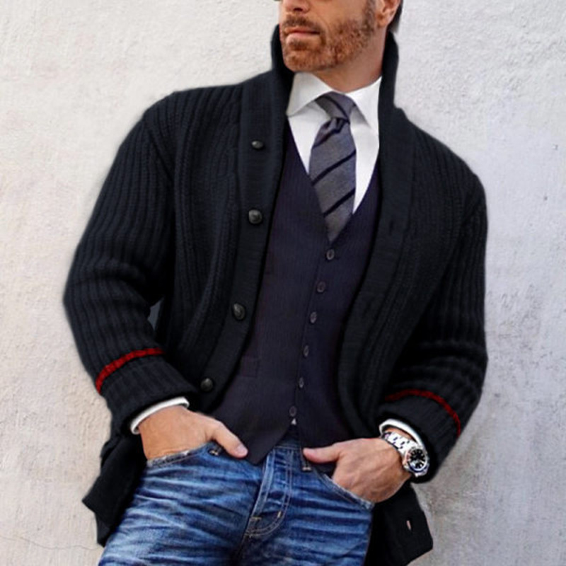 Maglione da uomo autunno e inverno casual tinta unita semi-dolcevita a maniche lunghe in cardigan da uomo_voghion.com