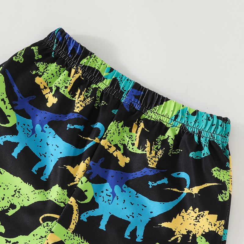Kid's Clothing Boys' round-neck personalized dinosaur letter print short-sleeved T-shirt top + casual shorts set two-piece set_voghion.com