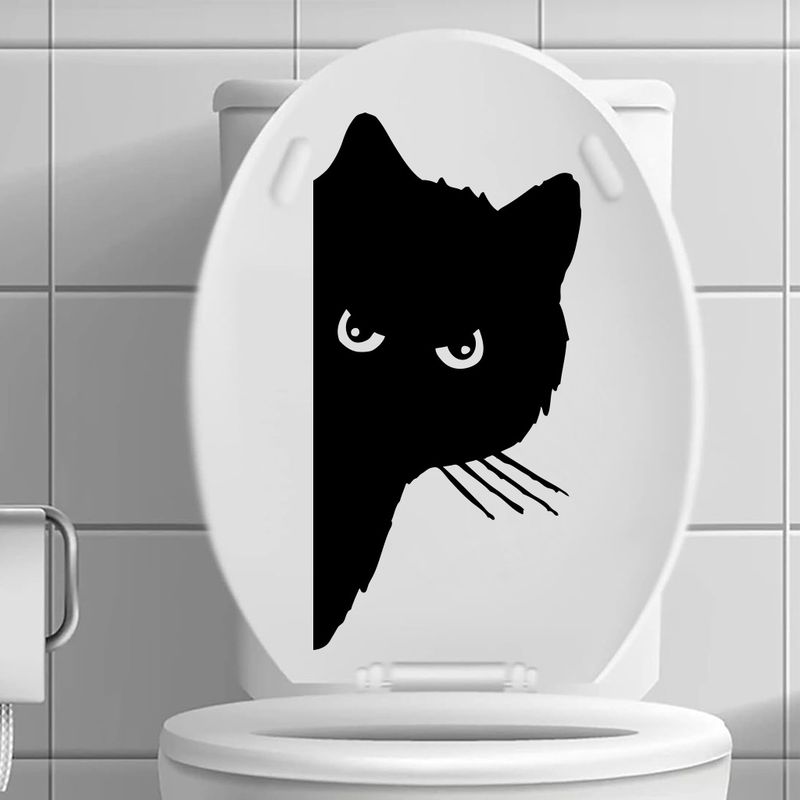 Schwarze Katze Cartoon Cover JS-N WC Dekoration Wandaufkleber_voghion.com