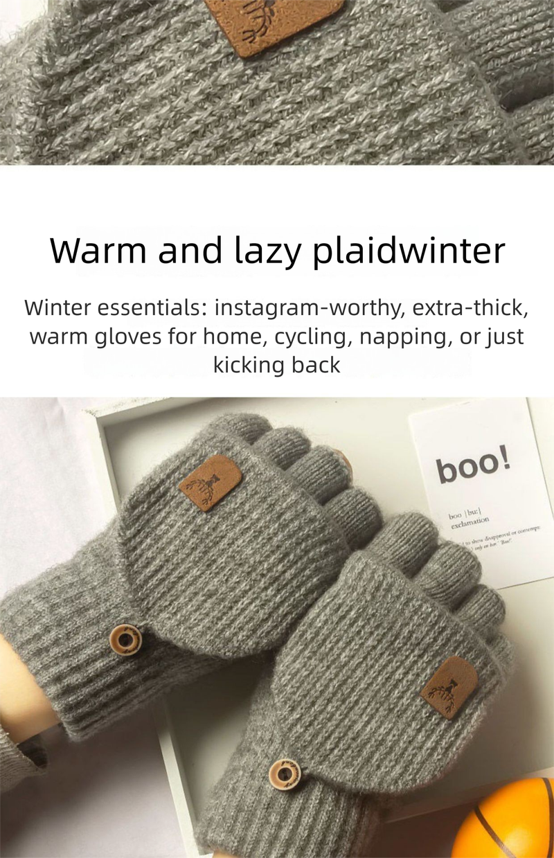 Men's Half-Finger Gloves For Couples, Students, Writing, Fingerless, Korean Style, Autumn And Winter Knitted Wool, Flip_voghion.com