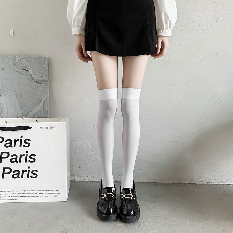 Black Socks For Women, Mid-Calf Spring Style, Autumn And Winter Stacked Long Over-the-Knee JK Pressure Slimming Leg_voghion.com