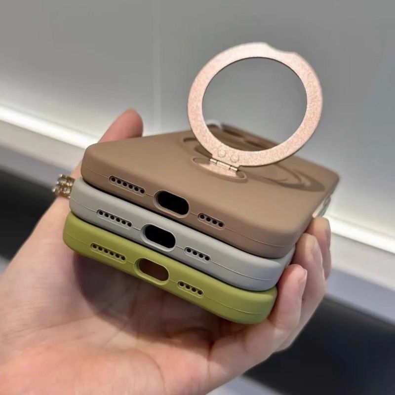 Liquid Silicone Ring Stand Holder Case Iphone 16 15 14 13 Pro Max For Magnetic Kickstand Lens Protection Matte_voghion.com