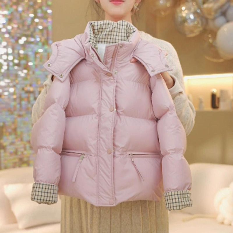 Nicht waschbare PU-Pufferjacke für Kinder – Farbblock-Mantel mit Fleecefutter (Unisex, Alter 8–14, Pink/Blau)_voghion.com