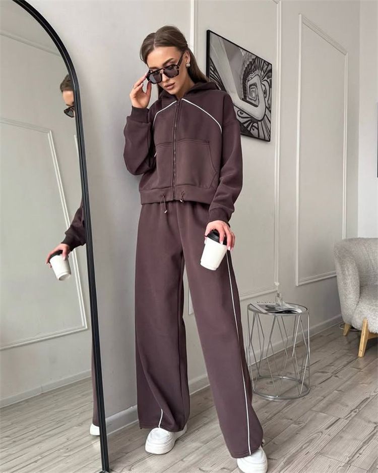 Lässiges Sportbekleidungsset für Damen – Langarmjacke mit Reißverschluss vorne und Jogginghose mit elastischem Bund (S–XL, einfarbig, Streetwear-Chic)_voghion.com