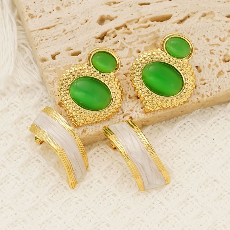 Unisex Jewelry Fashion Personality Cat's Eye Stainless Steel Earrings Gold Plated Trendy Titanium Steel Earrings_voghion.com