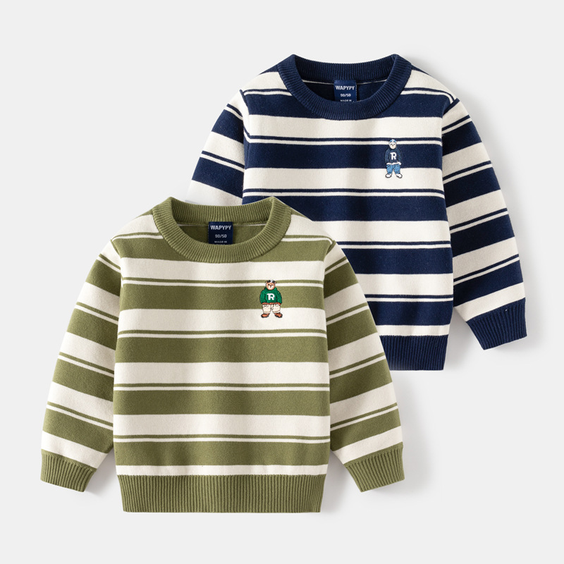 kinderkleding Mode gestreepte trui Kindergeborduurde basistrui babytrui_voghion.com
