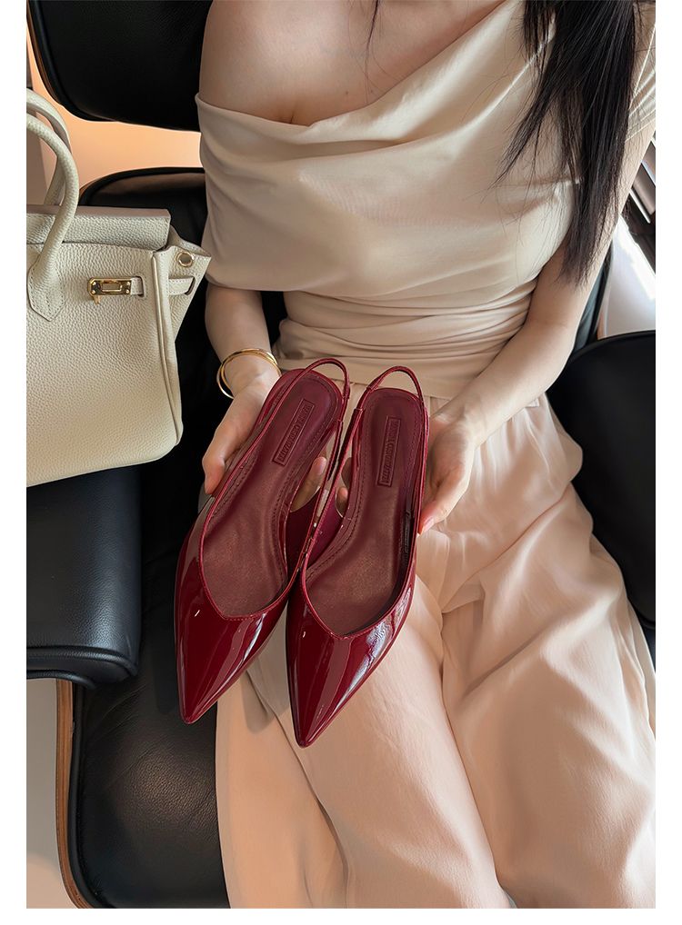 Lancui Nude Wedge Half Slippers For Women Summer Outdoor Patent Leather Chunky Heel Closed Toe Sandals Slim Pointed High_voghion.com