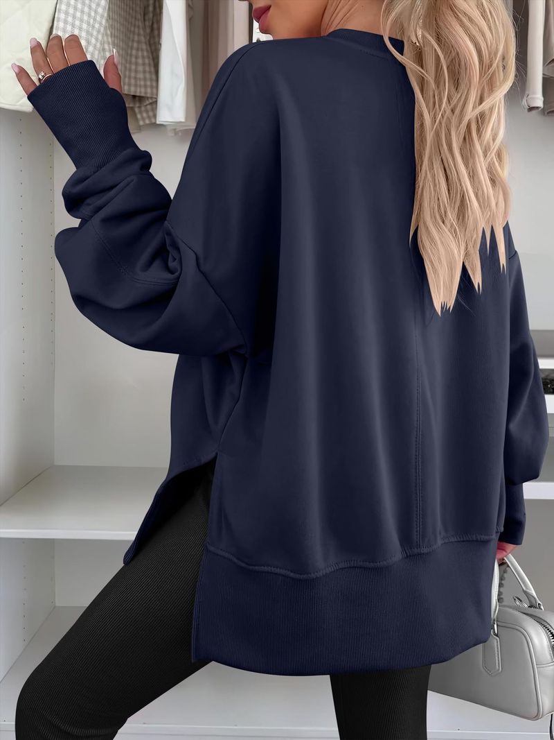 Women's Autumn And Winter Long Sleeve Round Neck Sweatshirt Solid Color Casual Bottoming Shirt_voghion.com