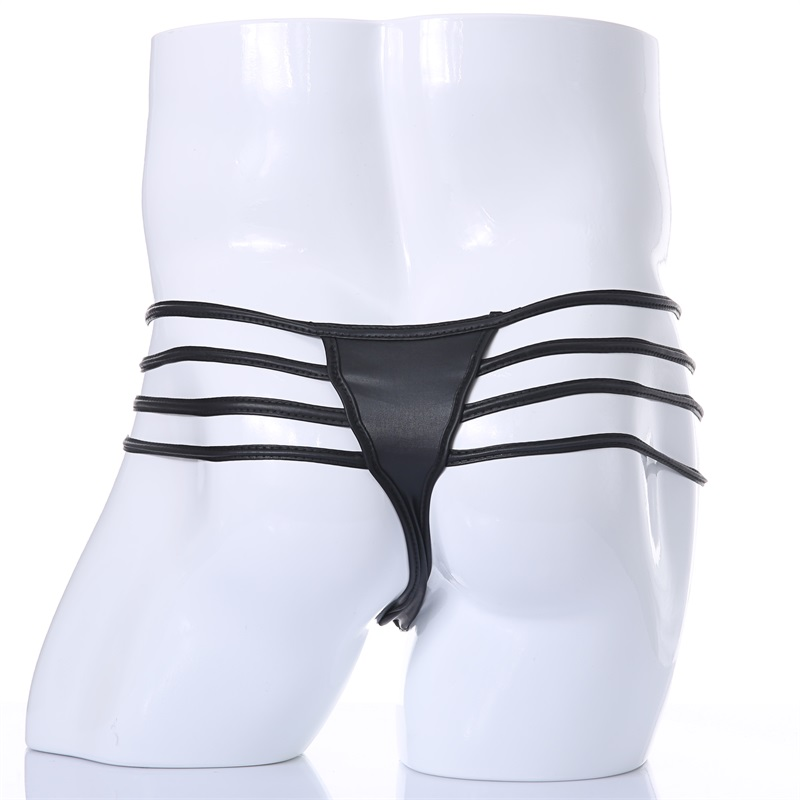 CLEVER-MENMODE Ropa interior sexi para hombre, Tanga de piel sintética de PU, vendaje BDSM, calzoncillos con cremallera, suspensorio, lencería erótica_voghion.com