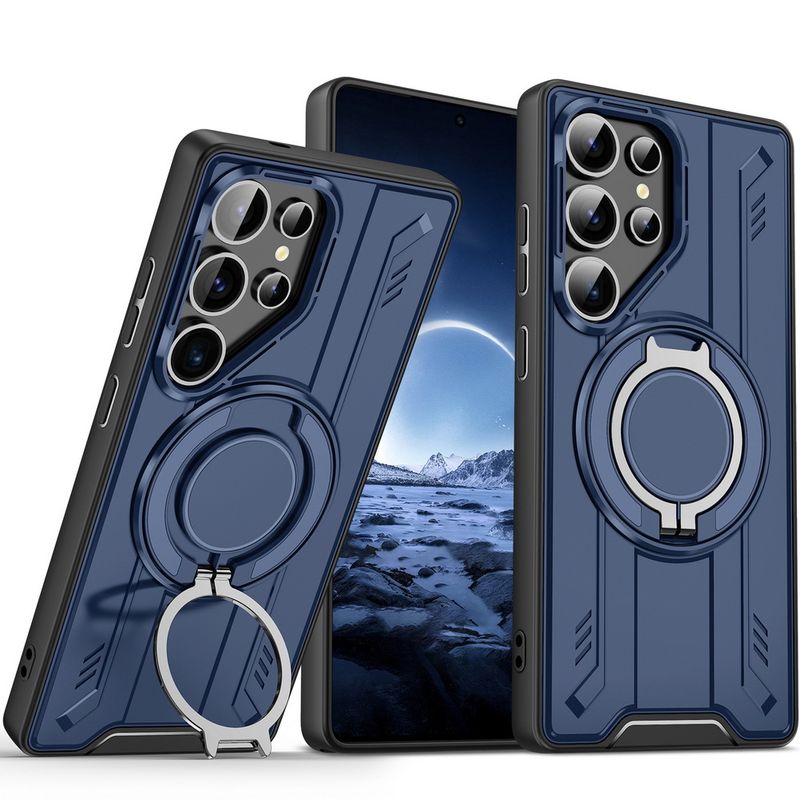 Capa magnética resistente vermelha com suporte giratório de anel de metal para Samsung Ultra S25 + Galaxy S24 Ultra S23 Plus S22_voghion.com