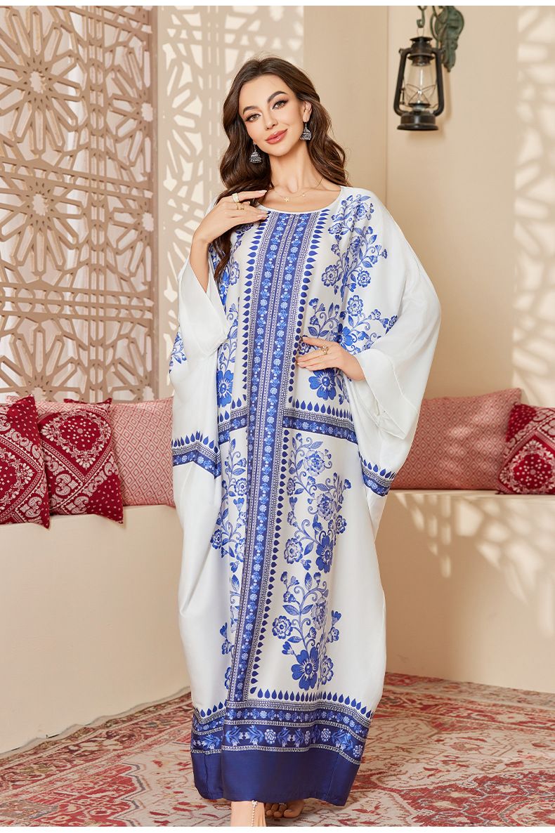 Damen Nachtwäsche Frühling und Herbst Mitte Wunderschönes bedrucktes Nachthemd Lose Lange Robe_voghion.com