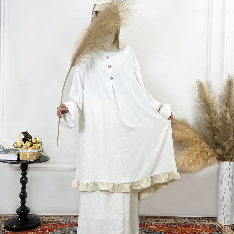 Women's Clothing Solid Color Ruffled Burkha Two Piece Set_voghion.com