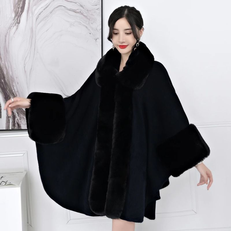 Mantella con collo in pelliccia, grande taglia, cardigan lavorato a maglia, cappotto largo da donna_voghion.com