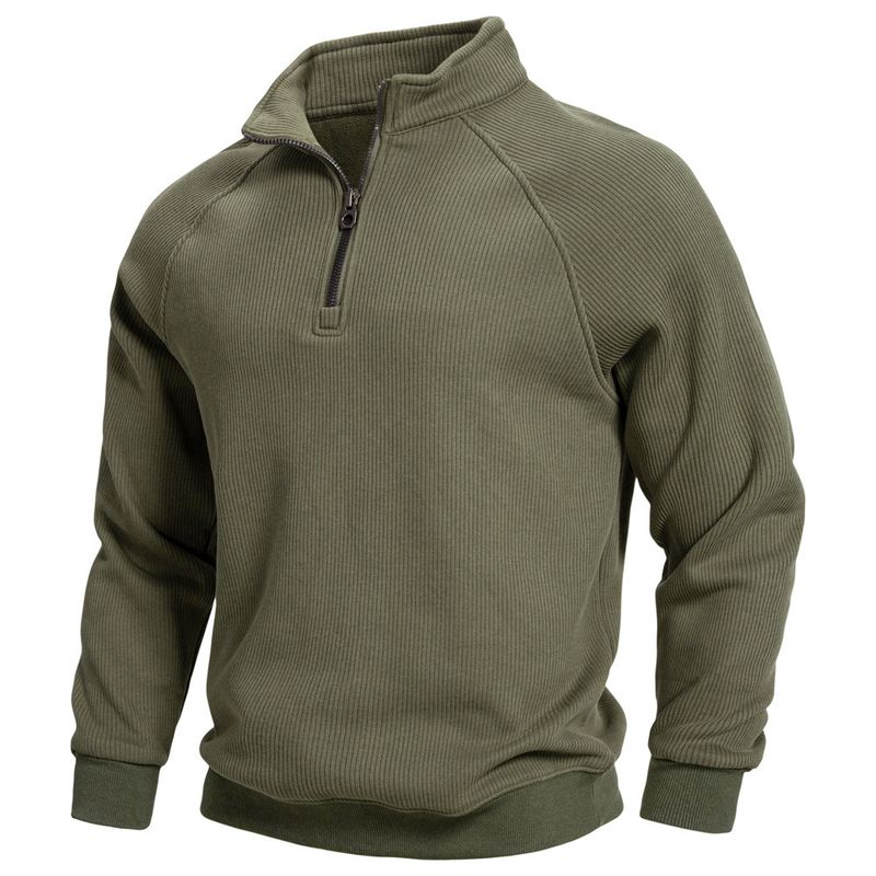 Felpa con cappuccio in pile con mezza zip da uomo - Elegante colletto alto, calda e comoda, casual da casa (blu navy, nero, verde militare, grigio chiaro, beige)_voghion.com