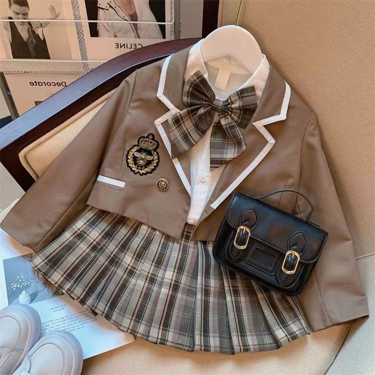 Giacca da ragazza stile college primaverile, camicia, gonna a pieghe, uniforme Jk per bambini_voghion.com