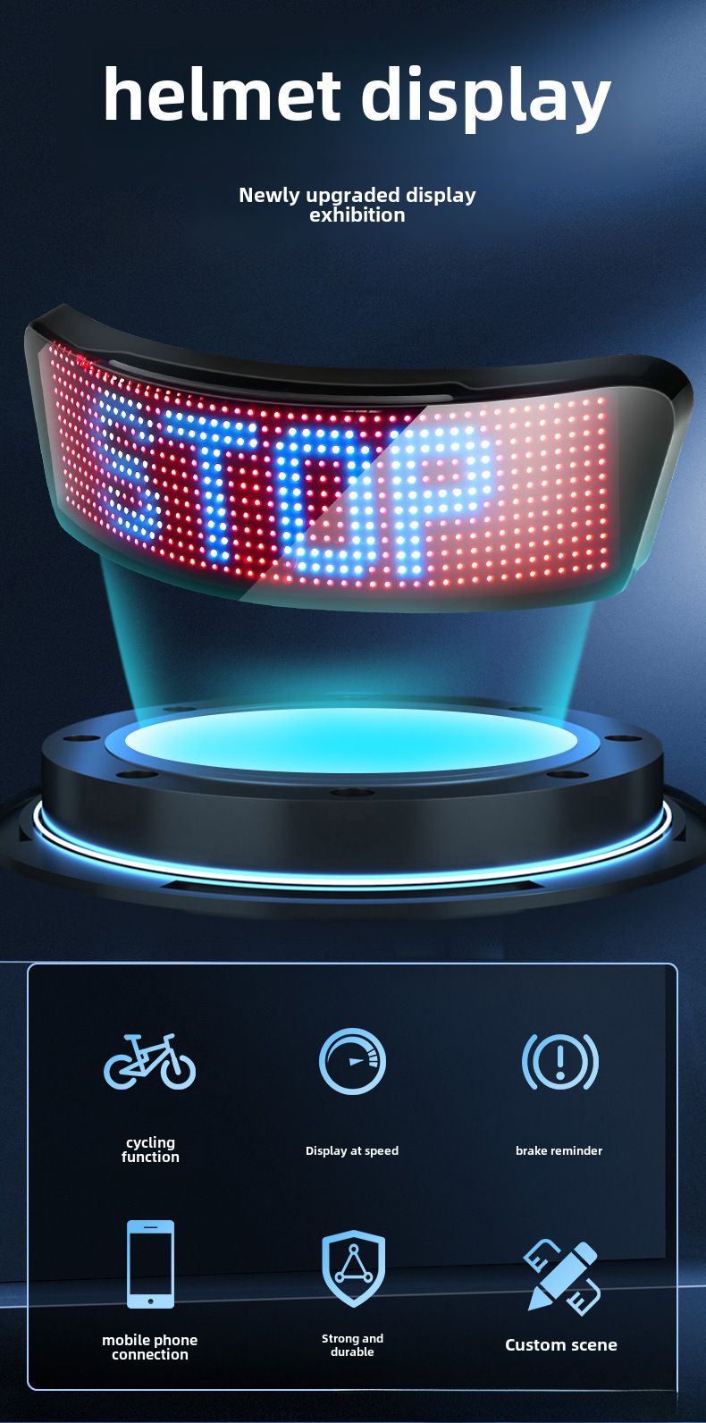 Neu Motorrad licht helm bildschirm Fahrrad motorrad benutzerdefinierte bearbeitung Bluetooth reiten LED volle farbe_voghion.com
