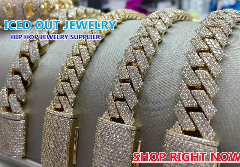 15mm Hip Hop VVS Diamond Baguette Cuban Link Chain Moissanite Sier Jewelry Box Necklaces Hiphop_voghion.com