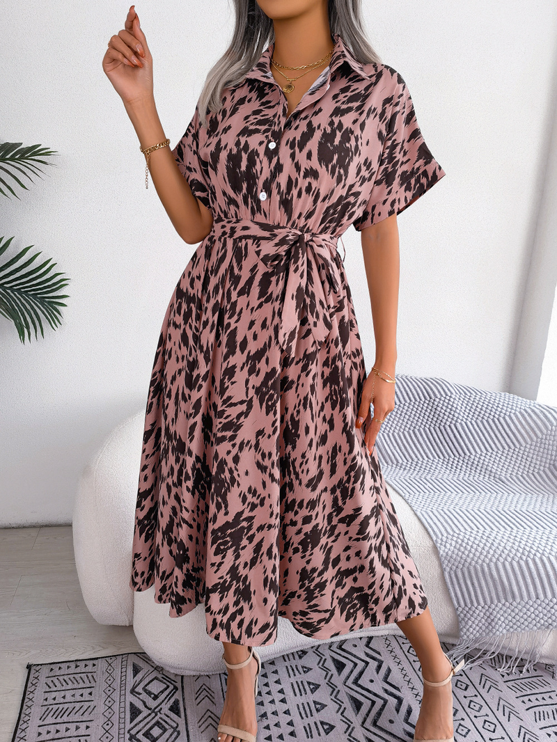 2023 Summer Casual Loose Leopard Camicia con lacci Gonna da donna_voghion.com