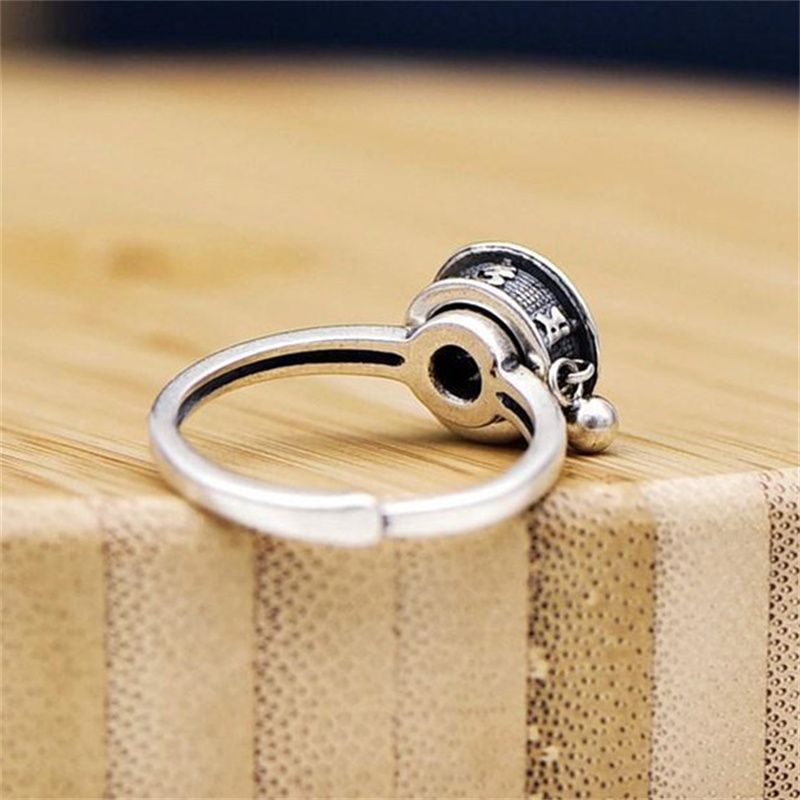 Modni retro budistički šestoliki Sveto pismo okretanje Sutra kotača za muškarce nakit etničko zvono lotosov prsten Sier žene bijou_voghion.com