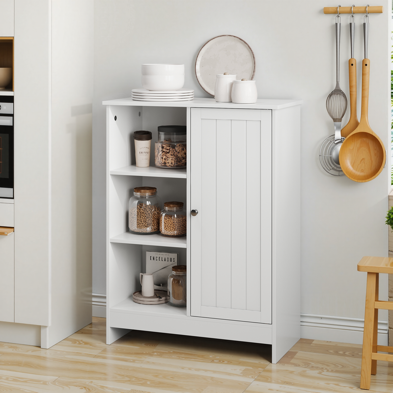 Badezimmerschrank Weiß 60x80cm con 1 Schrank, 3 Offenen Fächern_voghion.com