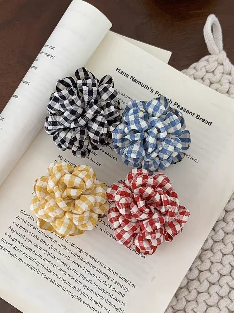 Plaid Flower Grab Clip Half Tie Hairpin Small Grab Clip On The Back Of The Head Travel Hairpin._voghion.com