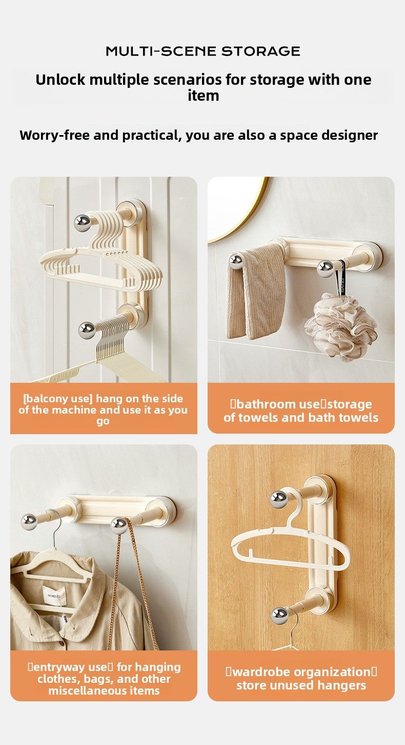 Suction Cup Artifact Balcony Telescopic Household No-Drill Wall-Mounted Organizer Hanger Storage Rack_voghion.com